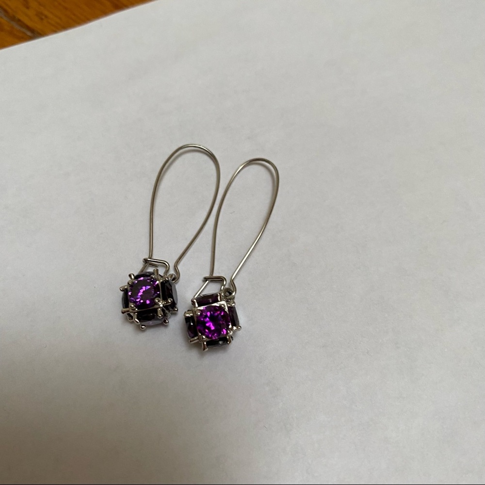 New In Box Bedazzled silver drop purple crystal earrings from The Loft